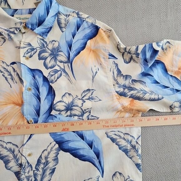 Caribbean Hawaiian Shirt Men's XL Multicolor Linen Blend Button Up S/S Floral - Picture 10 of 14